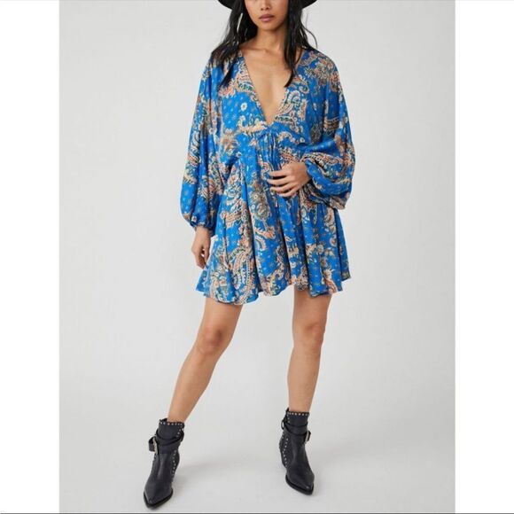 NWT Free People Printed Arzel Mini Dress / Botanical Combo - Picture 1 of 9